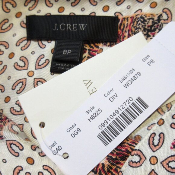 NWT J.Crew Petite Silk-twill Button-up Shirt in Dusty Ivory Roaming Tigers 8P - Picture 2 of 4